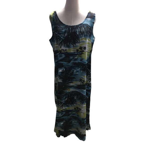 The Hawaiian Original Dress Women's Size Large Blue Green Tropical Maxi - Picture 1 of 6